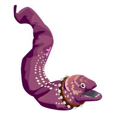 Beyaz bir arka plan üzerinde izole dikenli bir yaka ile benekli Müren balığı. Vektör karikatür yakın çekim şekil.