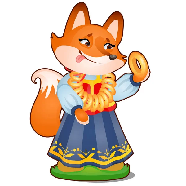 Animated fox in kleren geïsoleerd op een witte achtergrond. Het karakter van Russische volksverhalen. Vectorillustratie cartoon close-up. — Stockvector