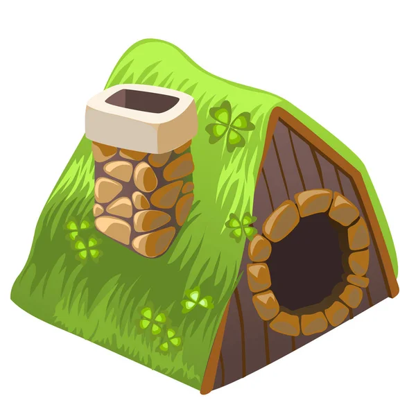 Linda casa de hadas dugout con chimenea aislada sobre fondo blanco. ilustración de primer plano de dibujos animados vectoriales . — Vector de stock