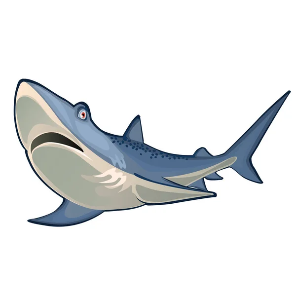 Büyük mavi köpekbalığı beyaz arka plan üzerinde izole. Vektör karikatür yakın çekim şekil. — Stok Vektör