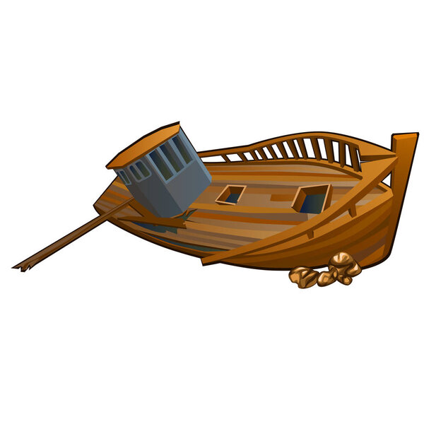 Обломки корабля на морском дне изолированы на белом фоне. Векторная иллюстрация крупным планом
.