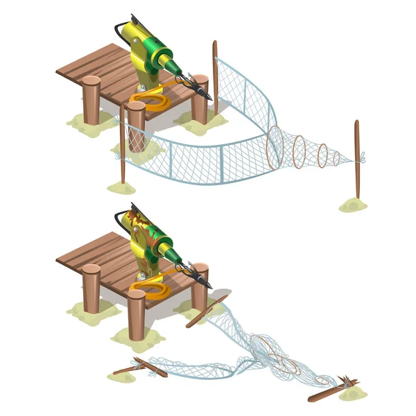 Piège Automatique Avec Harpon Isolé Sur Fond Blanc Illustration Gros — Image vectorielle