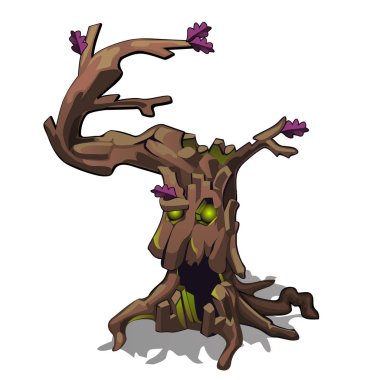 Fantezi koyu Yapraklı ağaç beyaz arka plan üzerinde izole solmuş. Kroki için tebrik kartı, Festival poster, kötü ruh Cadılar Bayramı tatil yeni yıl eğlencesi daveti. Vektör karikatür yakın çekim şekil.