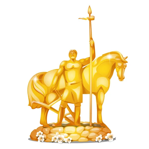 Monument till förste nybyggaren i ryska staden Penza gjord av guld isolerad på vit bakgrund. Vektor tecknad närbild illustration. — Stock vektor