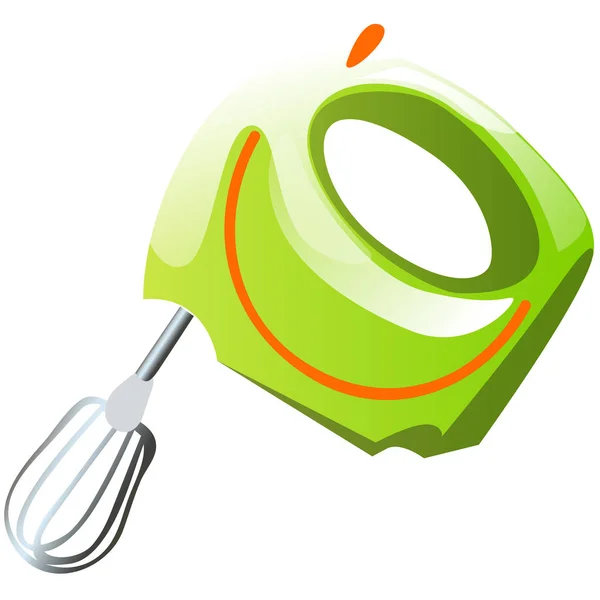 Misturador verde, equipamento elétrico da cozinha para cozinhar isolado no fundo branco. Desenhos animados vetoriais ilustração close-up . —  Vetores de Stock