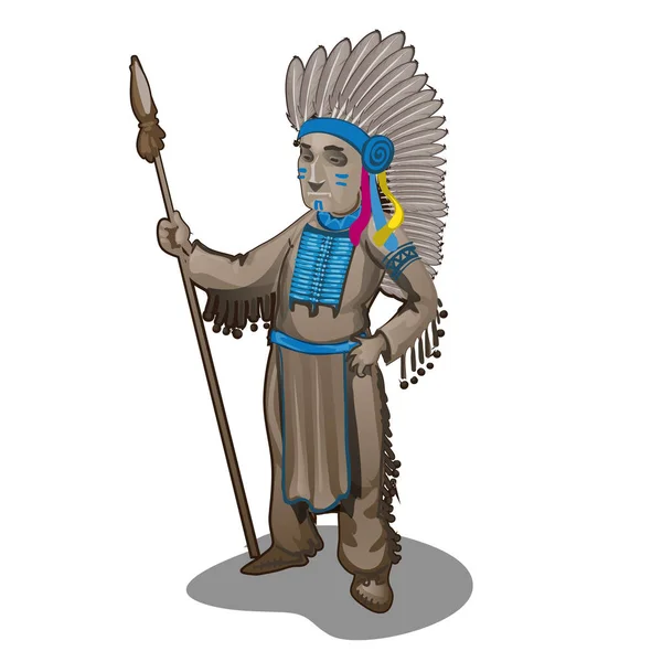 The statuette of the leader of a tribe of Indians isolated on white background. Cartoon vector close-up illustration. — Stock Vector