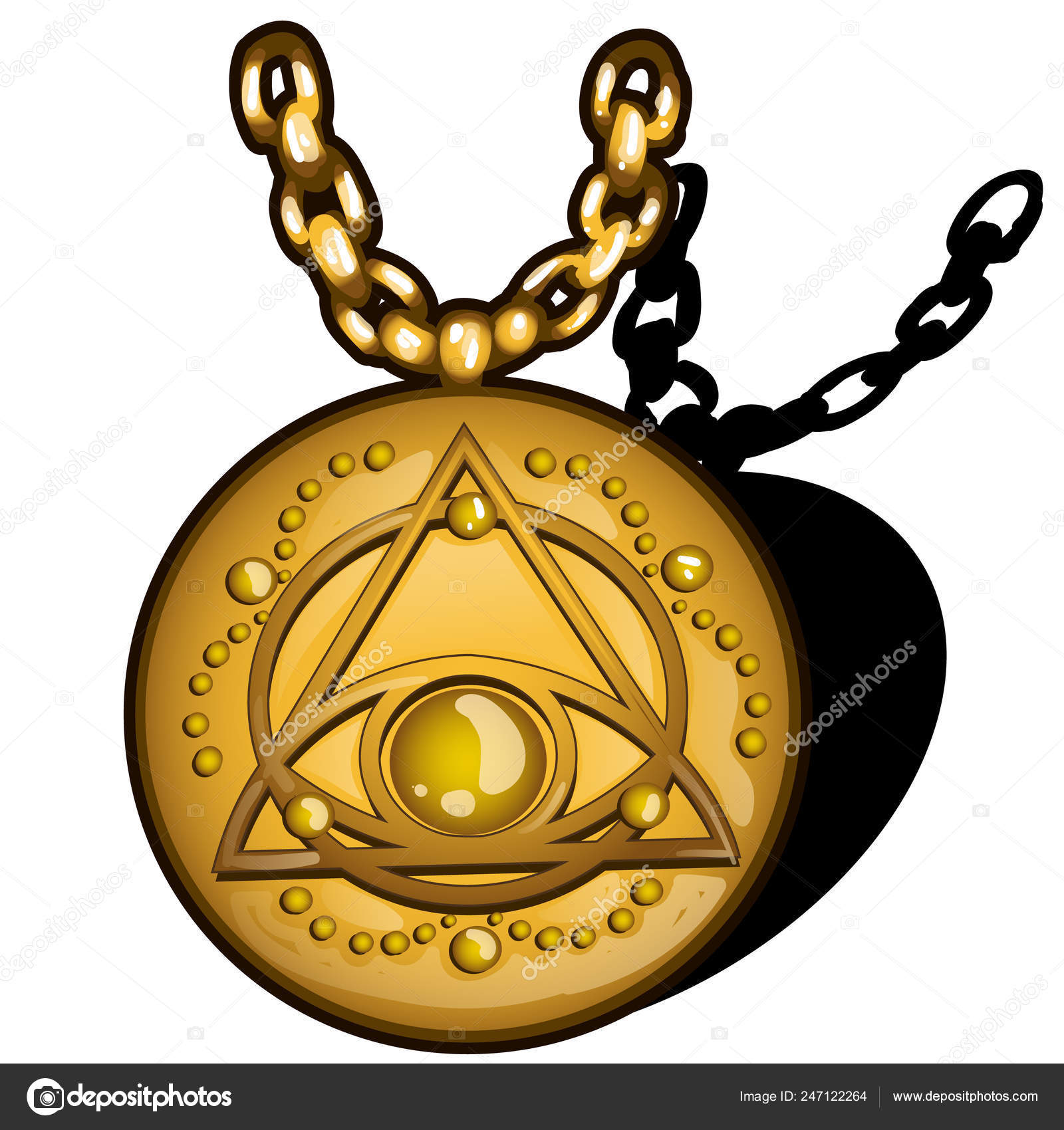 Magia pingente de ouro redondo com a imagem do olho no triângulo isolado no  fundo branco. Desenhos animados vetoriais ilustração close-up . Vetor de  ©Anton_Lunkov 247122264, image size:1600x1700
