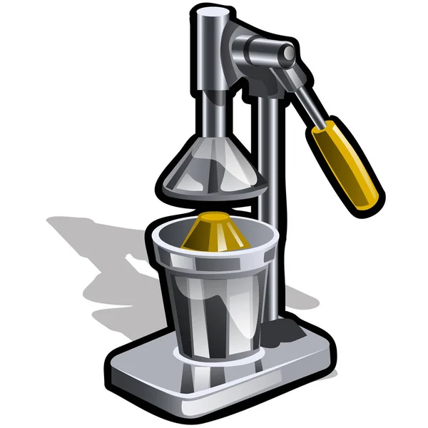 Handmatige SAP squeezer voor citrusvruchten geïsoleerd op een witte achtergrond. Vectorillustratie cartoon close-up. — Stockvector