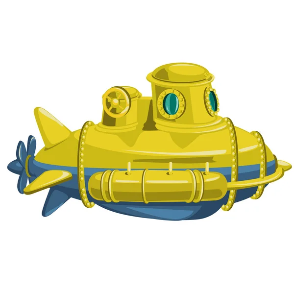 Gul ubåt isolerad på vit bakgrund. Vektor tecknad närbild illustration. — Stock vektor