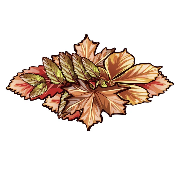 Um monte de folhas secas de outono de árvores isoladas em fundo branco. Desenhos animados vetoriais ilustração close-up . — Vetor de Stock