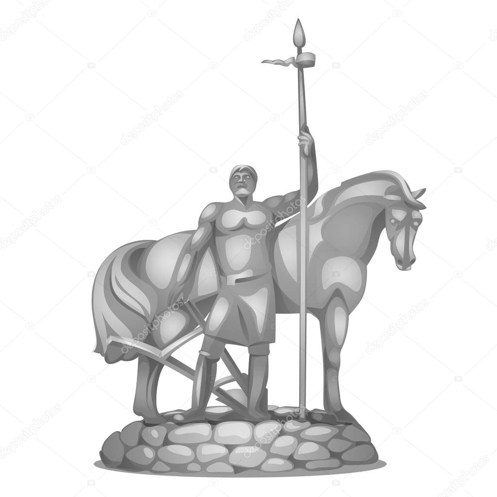 Monument to the first settler in Russian city Penza made of stone isolated on white background. Vector cartoon close-up illustration.