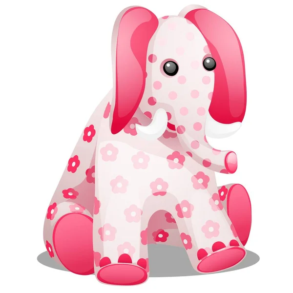 Soft toy in the form of an elephant with a print in the form of flowers isolated on white background. Vector cartoon close-up illustration. — Stock Vector