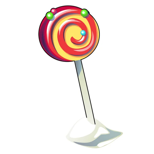 Süßigkeiten im weihnachtlichen Stil isoliert auf weißem Hintergrund. Lutscher in Form einer Spirale. Vektor-Karikatur in Nahaufnahme. — Stockvektor