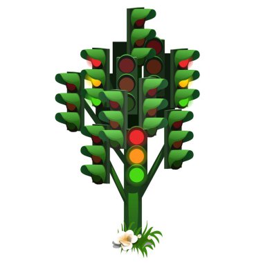 Rus şehir trafik ışığı ağacında anıt Penza beyaz arka plan üzerinde izole. Vektör karikatür yakın çekim şekil.
