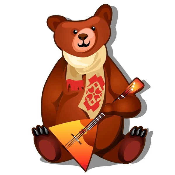 棕熊举行全国俄国乐器 balalaika 在它的爪子查出在白色背景。向量动画片特写例证. — 图库矢量图片