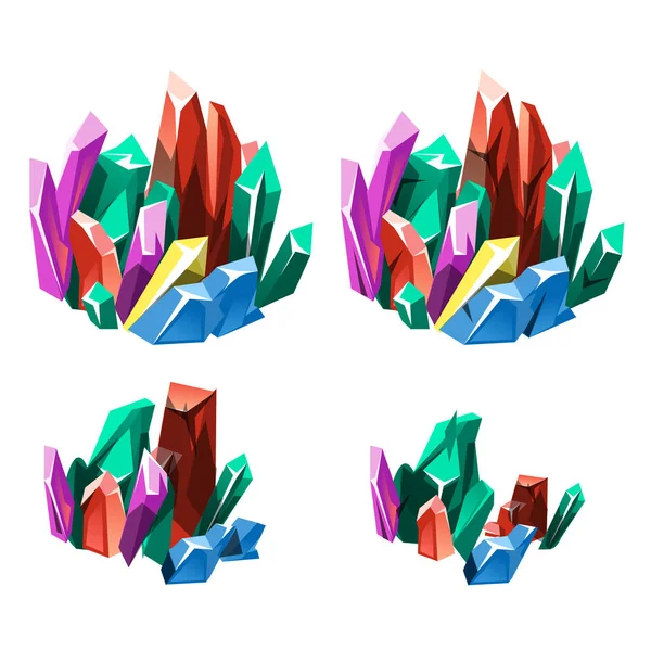 Etapa de formación de minerales cristalinos multicolores aislados sobre fondo blanco. ilustración de primer plano de dibujos animados vectoriales . — Archivo Imágenes Vectoriales