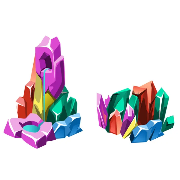 Conjunto de minerales cristalinos multicolores aislados sobre fondo blanco. ilustración de primer plano de dibujos animados vectoriales . — Archivo Imágenes Vectoriales