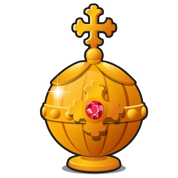Złota kula cesarza ozdobione kamień szlachetny ruby na białym tle. Symbolem wielkości i Autokracja króla. Wirydarz-do góry ilustracja kreskówka wektor. — Wektor stockowy
