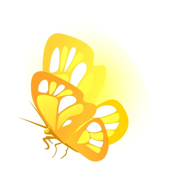 Schmetterling mit goldenen Flügeln auf weißem Hintergrund. Vektor-Karikatur in Nahaufnahme. — Stockvektor