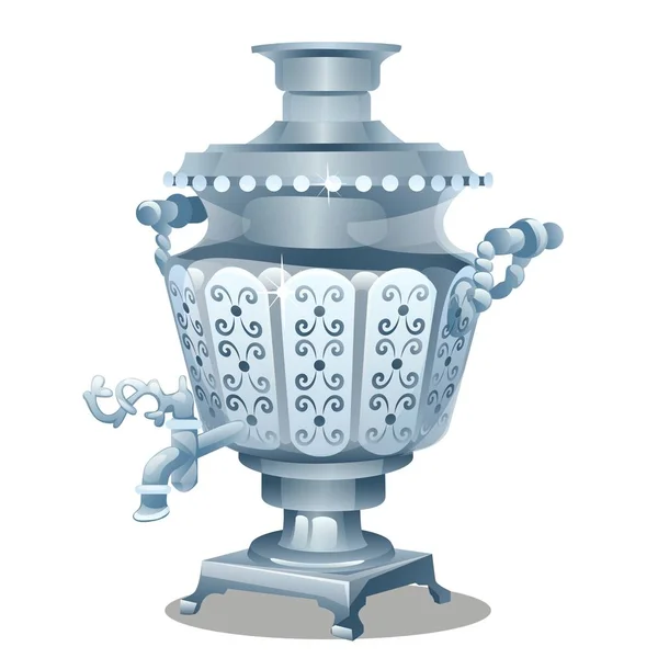 Samovar avec ornement isolé sur fond blanc. Illustration en gros plan de dessin animé vectoriel . — Image vectorielle