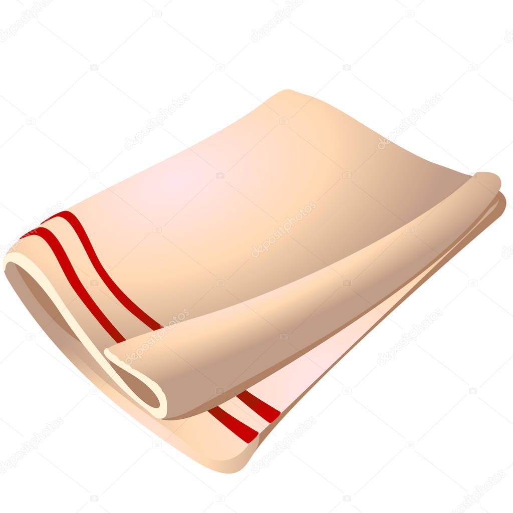 White cotton towel isolated on white background. Vector cartoon close-up illustration.