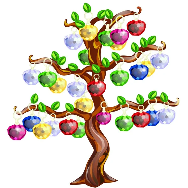 Árbol decorativo con manzanas de piedras preciosas aisladas sobre fondo blanco. ilustración de primer plano de dibujos animados vectoriales . — Vector de stock
