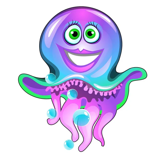Милі усміхнені медузи ізольовані на білому тлі. Векторний мультфільм крупним планом ілюстрація . — стоковий вектор