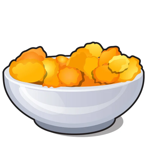 Ceramic bowl with corn flakes isolated on white background. Organic food healthy diet and fitness menu. — Stock Vector