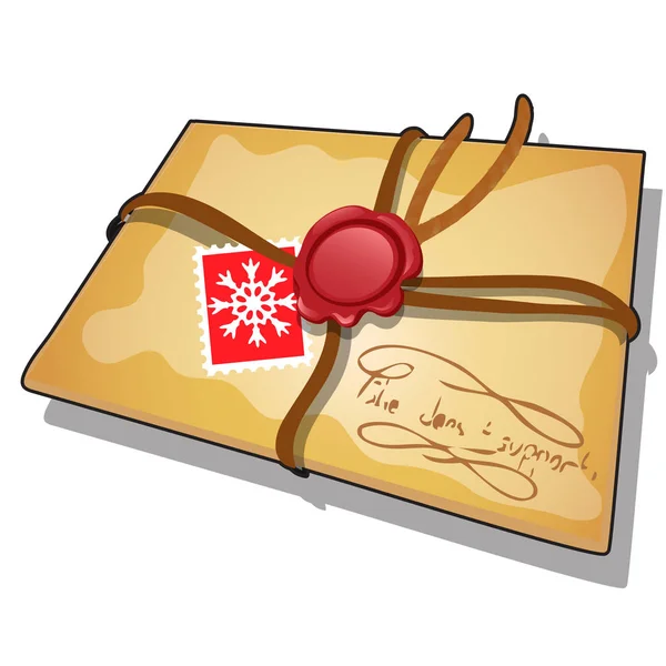 Envelope vintage amarrado e selado com mensagem para Papai Noel isolado no fundo branco. Amostra de cartaz, convite de férias de festa, cartão festivo. Desenhos animados vetoriais ilustração close-up . — Vetor de Stock