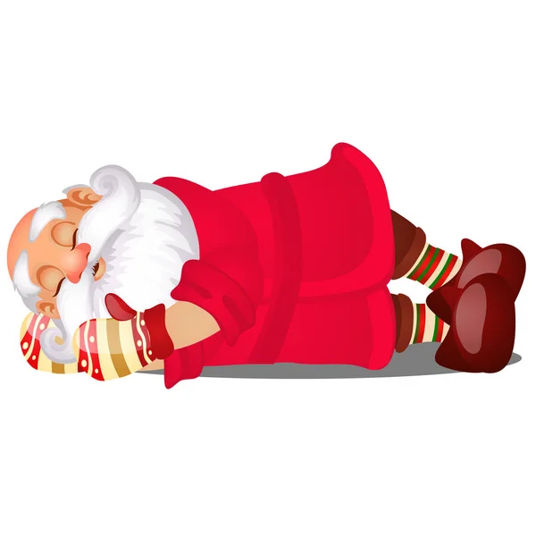 Söt sovande jultomten isolerad på vit bakgrund. Urval av affisch, fest semester inbjudan, festligt kort. Vektor tecknad närbild illustration. — Stock vektor