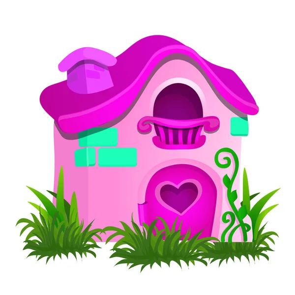 Feenhaus rosa Farbe isoliert auf weißem Hintergrund. Vektor-Karikatur in Nahaufnahme. — Stockvektor