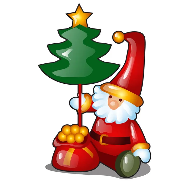 Фигурированная форма Санта-Клауса с мешком подарков и миниатюрная елка на белом фоне. Образец плаката, праздничное приглашение, праздничная открытка. Векторная иллюстрация крупным планом — стоковый вектор