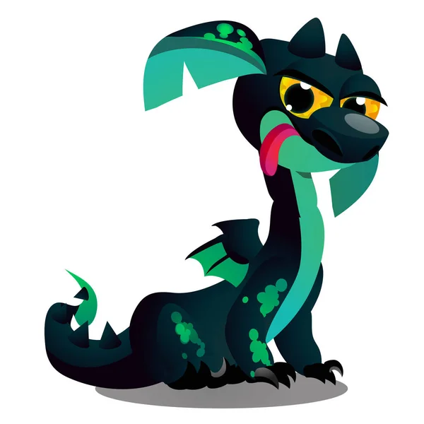 Bonito dragão alado cor verde isolado no fundo branco. Desenhos animados vetoriais ilustração close-up . — Vetor de Stock
