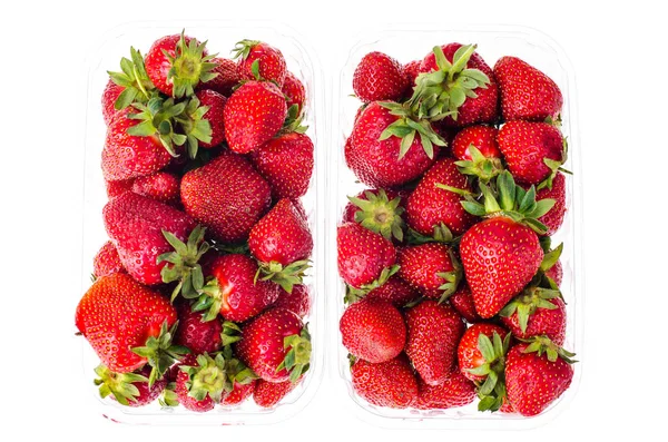 Plastikbehälter mit frischen Erdbeeren — Stockfoto