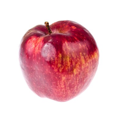 Tek kırmızı olgun tatlı elma yeşil yaprakları ile