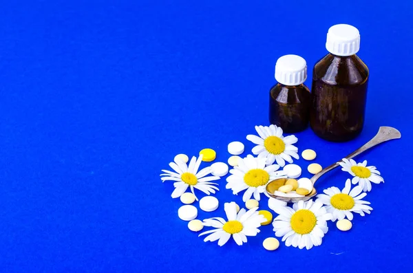 Cápsulas de hierbas, pastillas de manzanilla medicinal —  Fotos de Stock