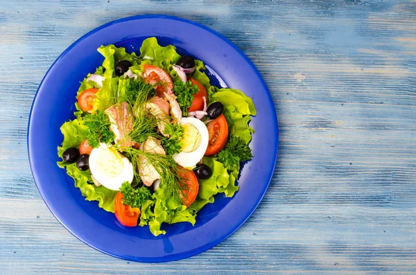 Ensalada de verduras con pescado enlatado — Foto de Stock