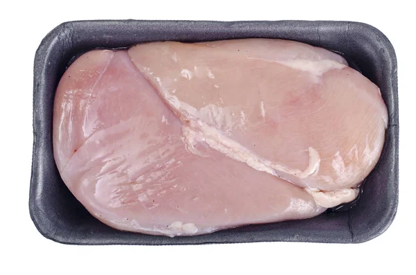 Raw chicken fillet in black plastic container — Stock Photo, Image