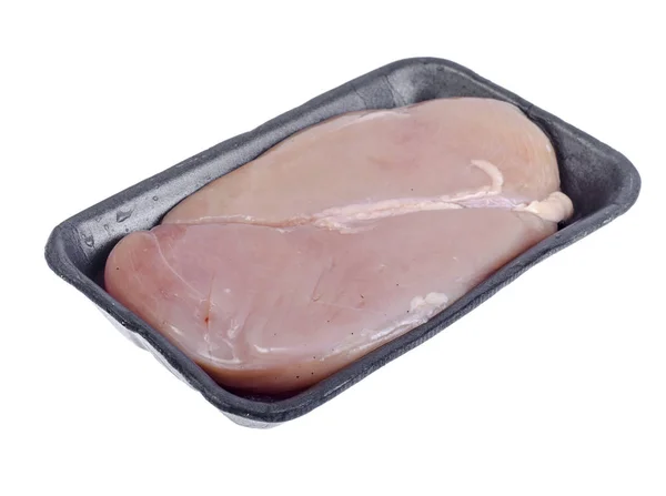 Raw chicken fillet in black plastic container — Stock Photo, Image