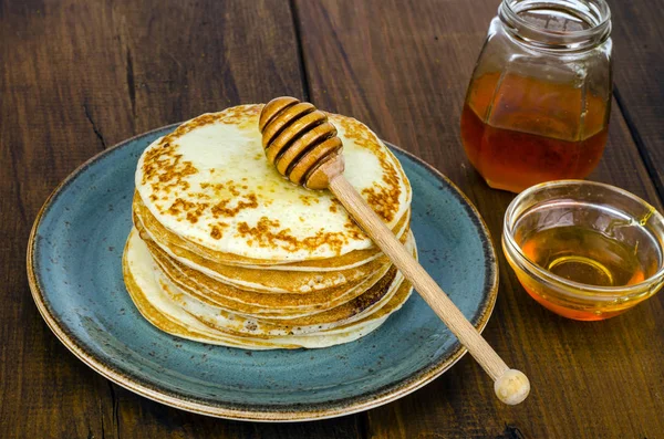 Delicious Pancakes Honey Studio Photo — Stock Photo, Image