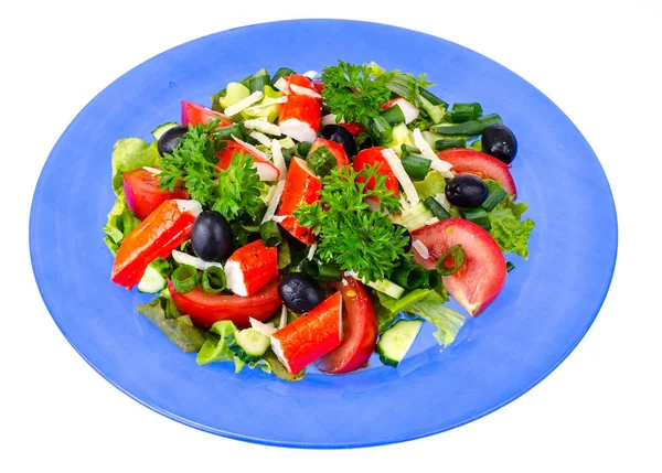 Salada Legumes Com Azeitonas Paus Caranguejo Foto Estúdio — Fotografia de Stock