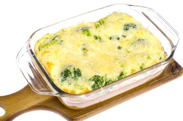 Omeleta Ouă Broccoli Brânză Formă Rezistentă Căldură Din Sticlă Coaptă — Fotografie, imagine de stoc