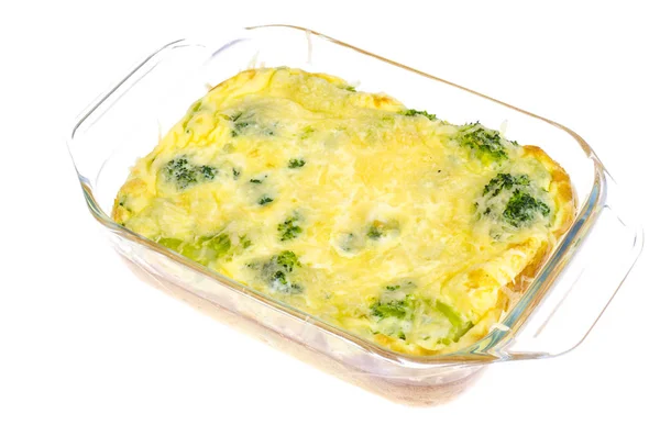 Tortilla Huevos Brócoli Queso Forma Vidrio Resistente Calor Horneado Horno — Foto de Stock