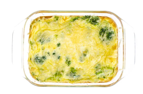 Omelette Eggs Broccoli Cheese Glass Heat Resistant Form Baked Oven — Stock Photo, Image