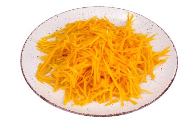 Beyaz arka plan üzerinde izole dilimlenmiş taze turuncu kabak yığını. Studio fotoğraf