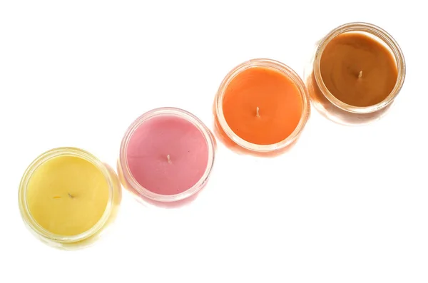 Multicolored Aromatic Decorative Candles Glass Studio Photo — Stock Photo, Image