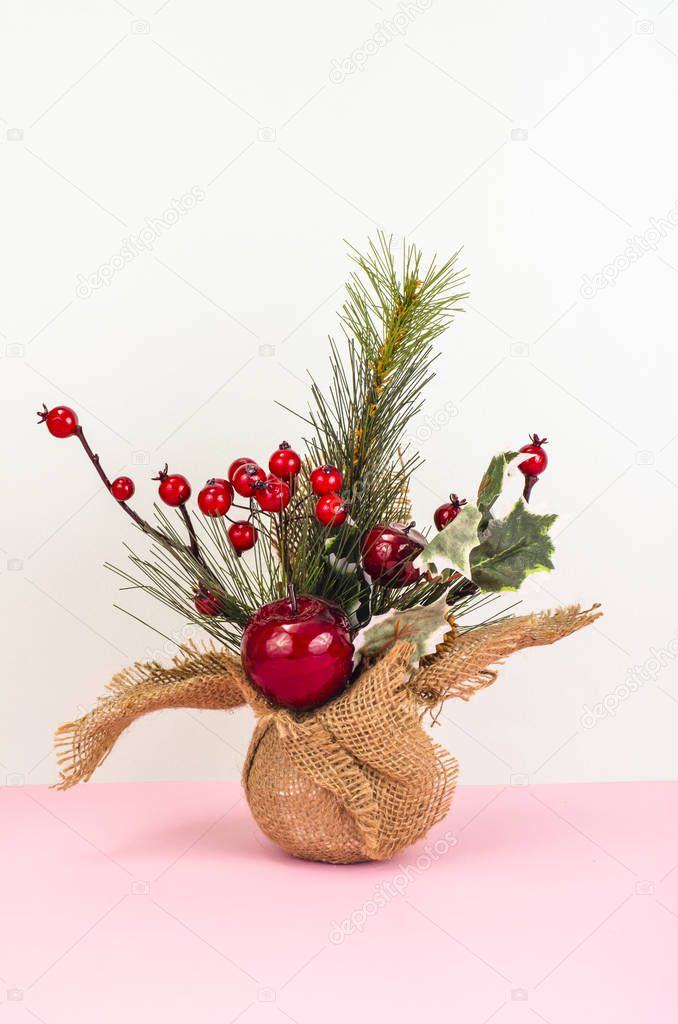 New Year's and Christmas decorations, composition on table, present. Studio Phot