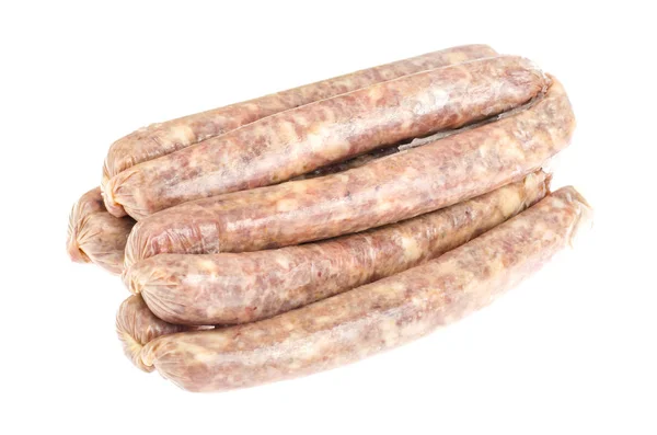 Rohe Hausgemachte Wurst Naturdarm Isoliert Auf Weißem Hintergrund Studioaufnahme — Stockfoto