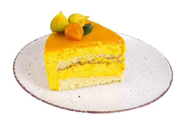 Pastel Cremoso Mango Sobre Fondo Blanco Estudio Foto —  Fotos de Stock