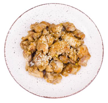 Plaka meyilli susam ile tavuk dilimleri ile. Studio fotoğraf